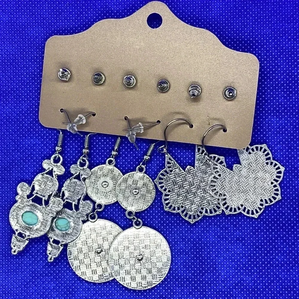 New boho earrings‎ crescent moon starfish geometric 6 pair multipack